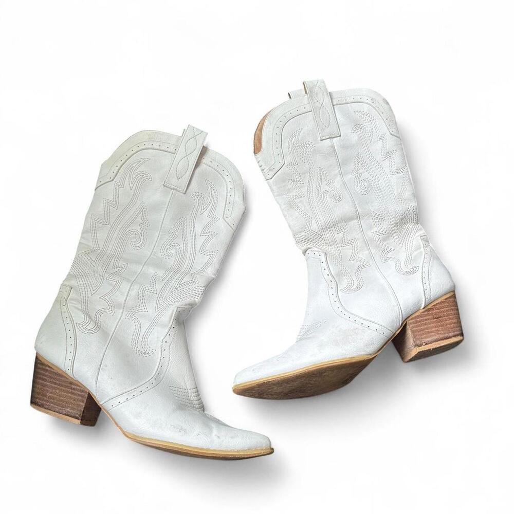 White Embroidered Western Ankle Boots
